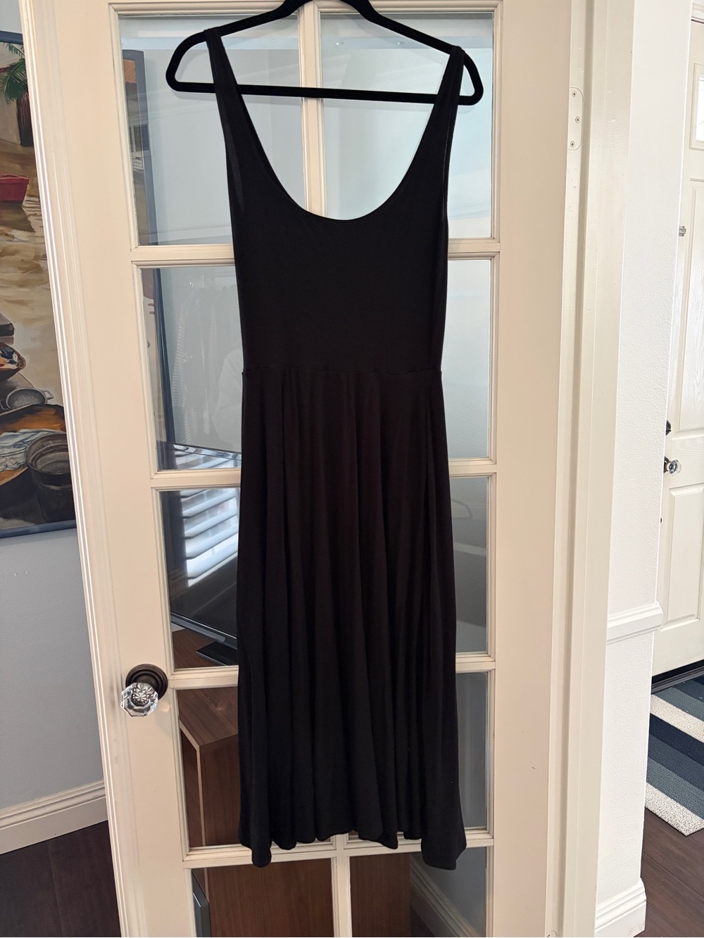 Reformation Black Scoop-Neck Midi Dress with pockets